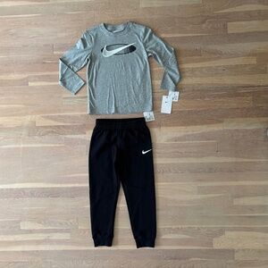 Boys grey nike swoosh 2 piece long sleeve sweatpant set size 5 nwt